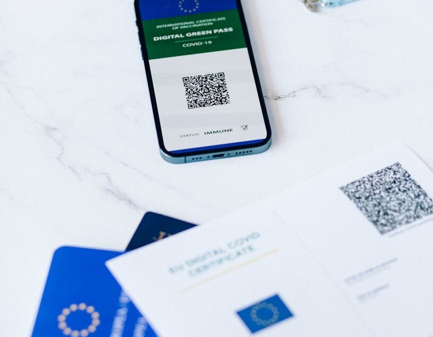 Digital COVID pass and documents for Halifax immigration process and travel requirements.
